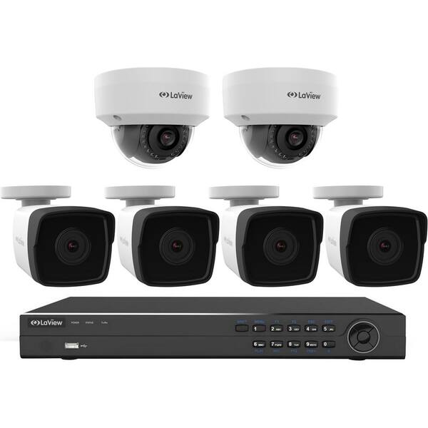 LaView 8-Channel Full HD IP Indoor/Outdoor Surveillance 4TB NVR System (4) 1080p Bullet and (2) Dome Cameras Remote Viewing