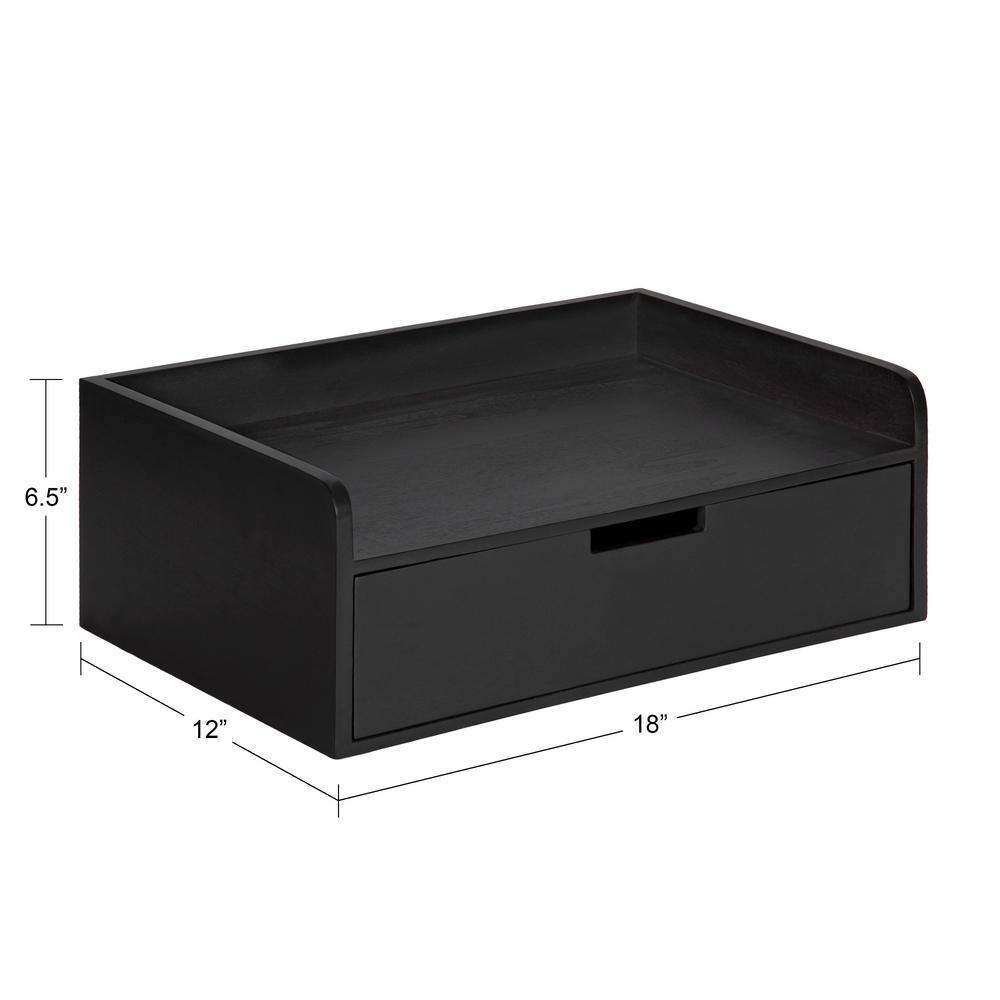 Modern Black Wood Floating Shelf Side Table with Storage