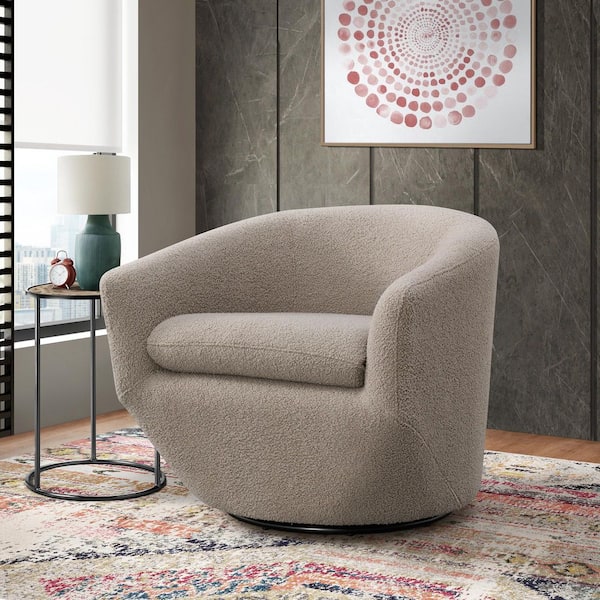 Maison Tan Polyester Arm Chair (Set of 1) with Swivel Base in Black
