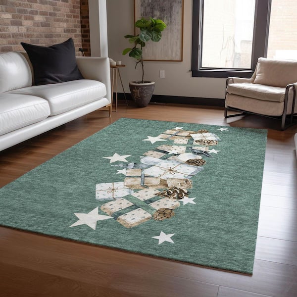 Chantille Machine Washable Indoor/Outdoor Abstract ACN1825 Seafoam 5 ft. x 7 ft. 6 in. Area Rug
