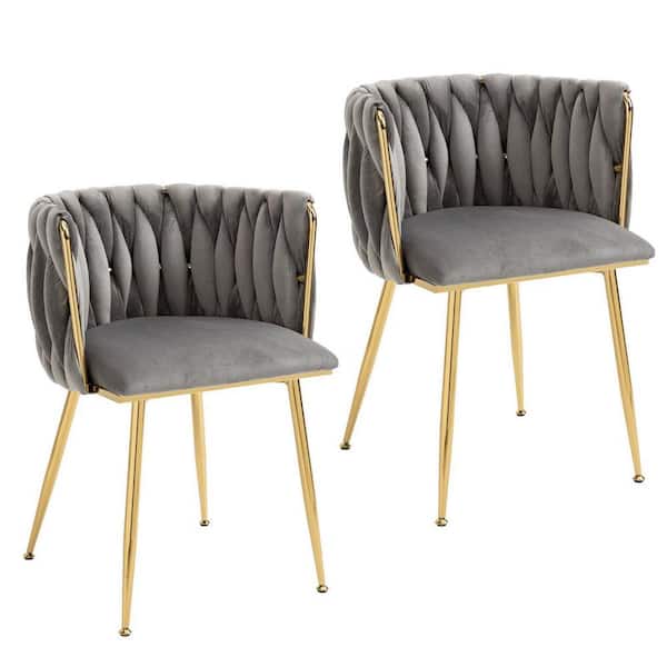 HOMEFUN Modern Gray Velvet Leisure Dining Chair with Metal Legs