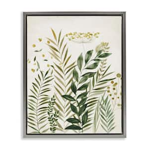 Palm Leaves and Herbs by Hannah Dawson Gray Floater Frame Nature Graphic Art Print 31 in. x 25 in.