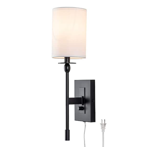 kalorie Formen basen C Cattleya 1-Light Black Hardwired and Plug-in Wall Sconce with Fabric  Shade and ON-OFF Switch CA2294-W - The Home Depot