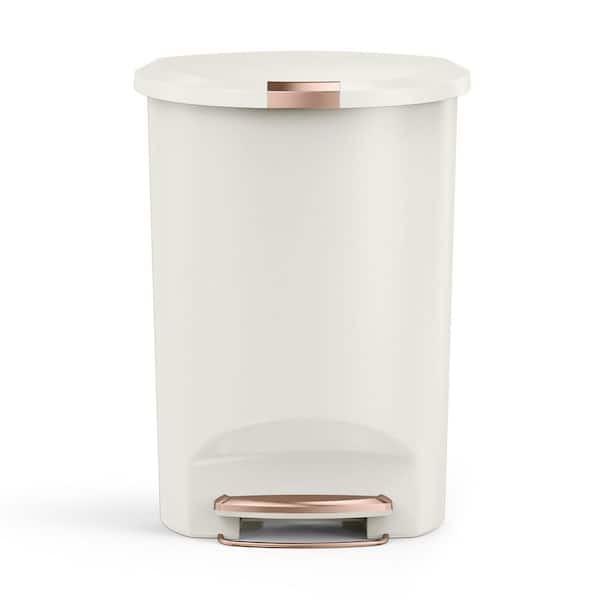 13 Gal. / 50 Liter Semi-Round Step Kitchen Trash Can, Cream Plastic with Soft-Close Locking Lid