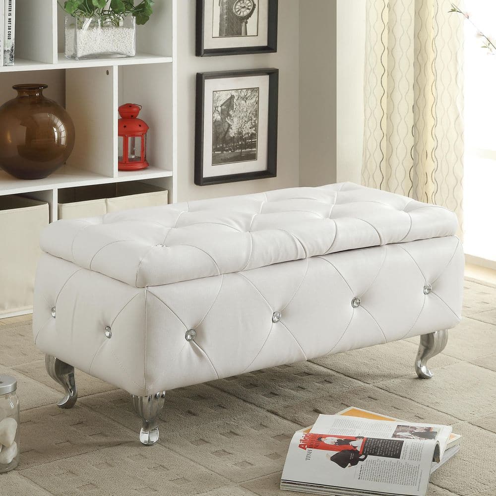 Mid Century Modern Rectangle Storage Ottoman, Crystal Decor