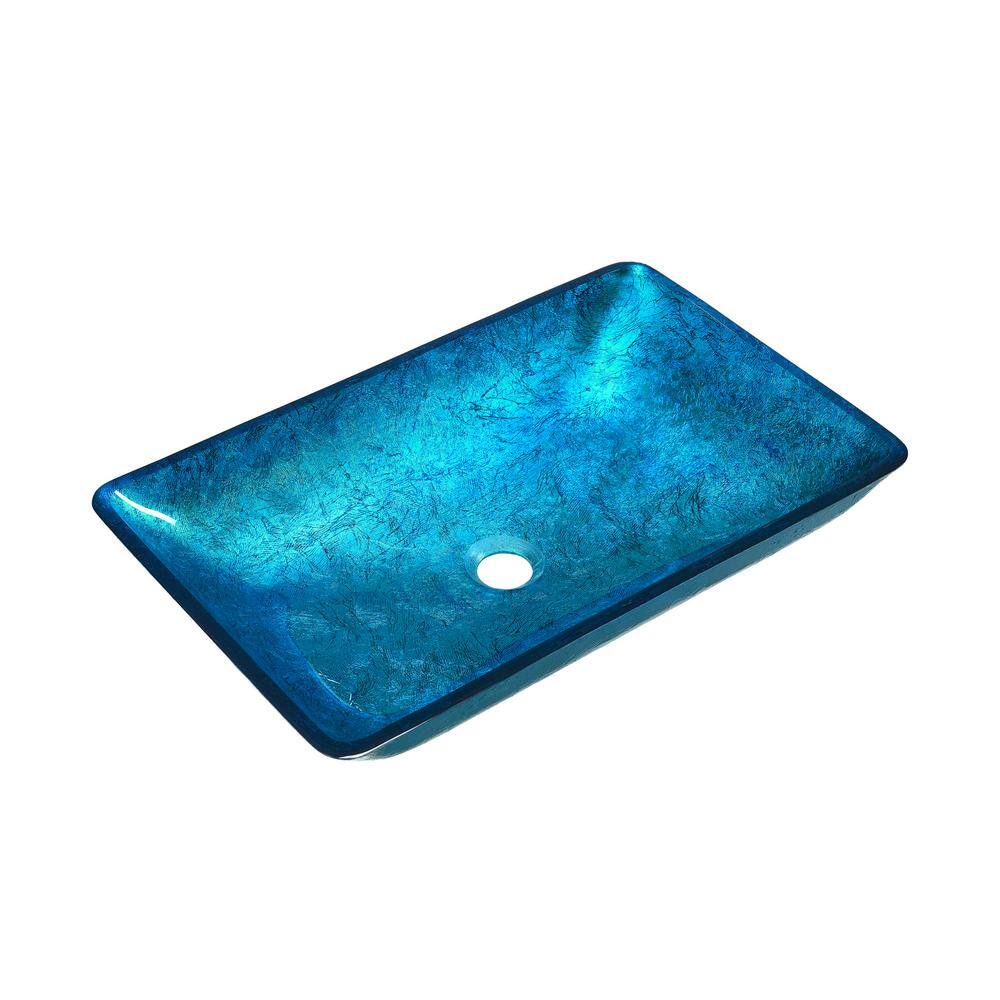 Cascade Ocean Blue Rectangular Glass Vessel Sink with Faucet