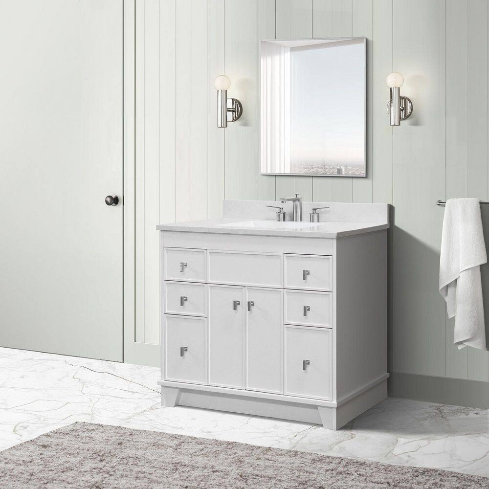 White Solid Wood Freestanding Single Sink Vanity with Quartz Top