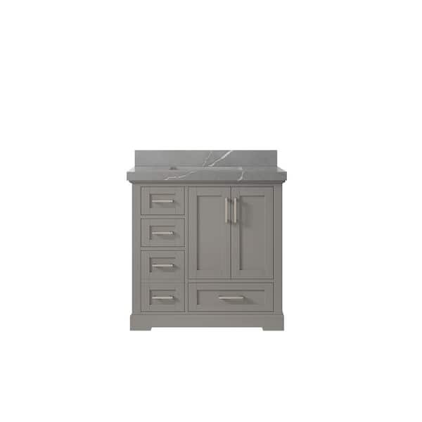 Willow Collections Boston 36 in. W x 22 in. D x 36 in. H Single Sink Bath Vanity Center in Elephant Gray with 2 in. Piatra Quartz Top