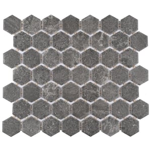 Liverpool Hex Dark Grey 6 in. x 6 in. Ceramic Mosaic Take Home Tile Sample