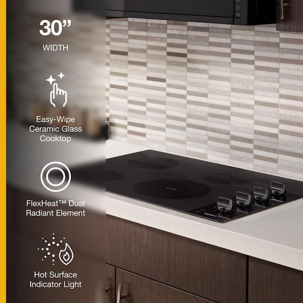 30 in. Radiant Electric Ceramic Glass Cooktop in Black with 4 Burner Elements including a Dual Radiant Element