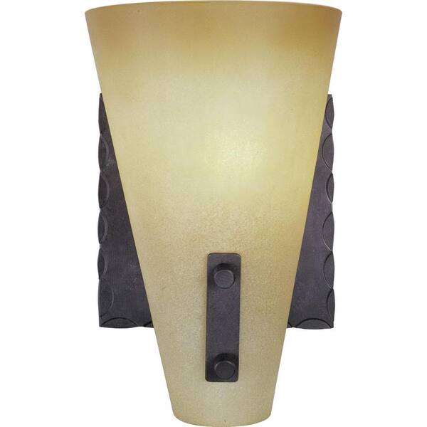 Volume Lighting Lodge 1-Light Indoor Frontier Iron Bath or Vanity Light Wall Mount or Wall Sconce with Tapered Empire Glass Shade