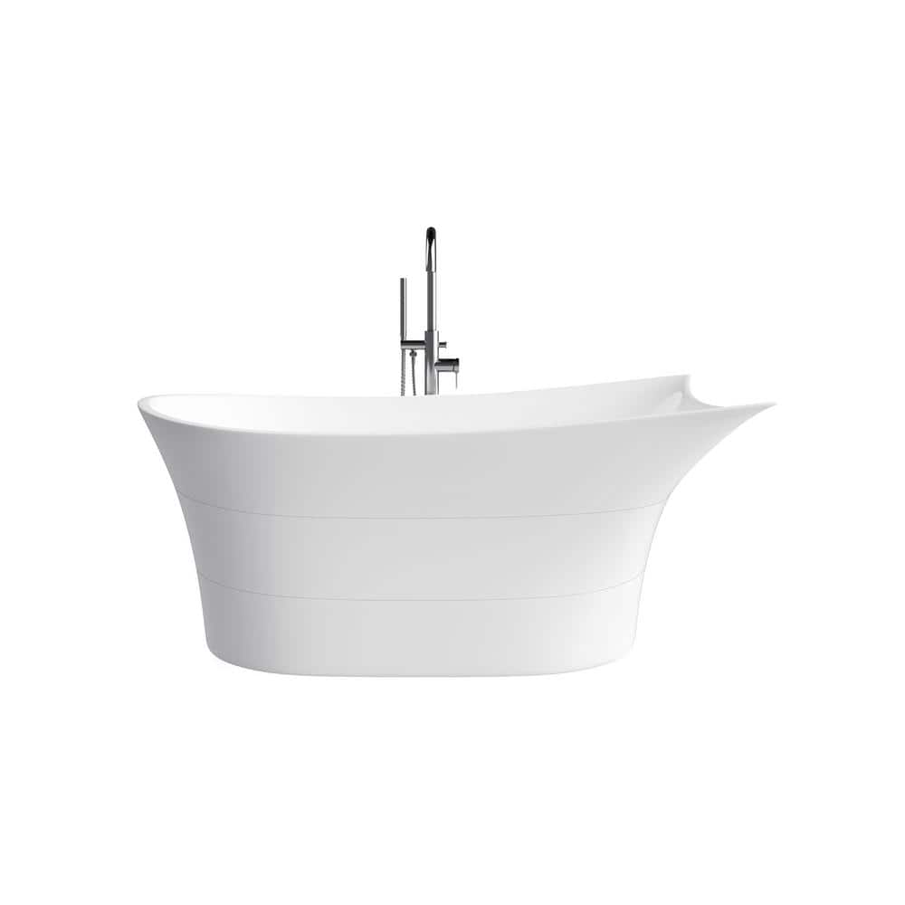 Contemporary White Acrylic Freestanding Soaking Bathtub with Asymmetrical Design