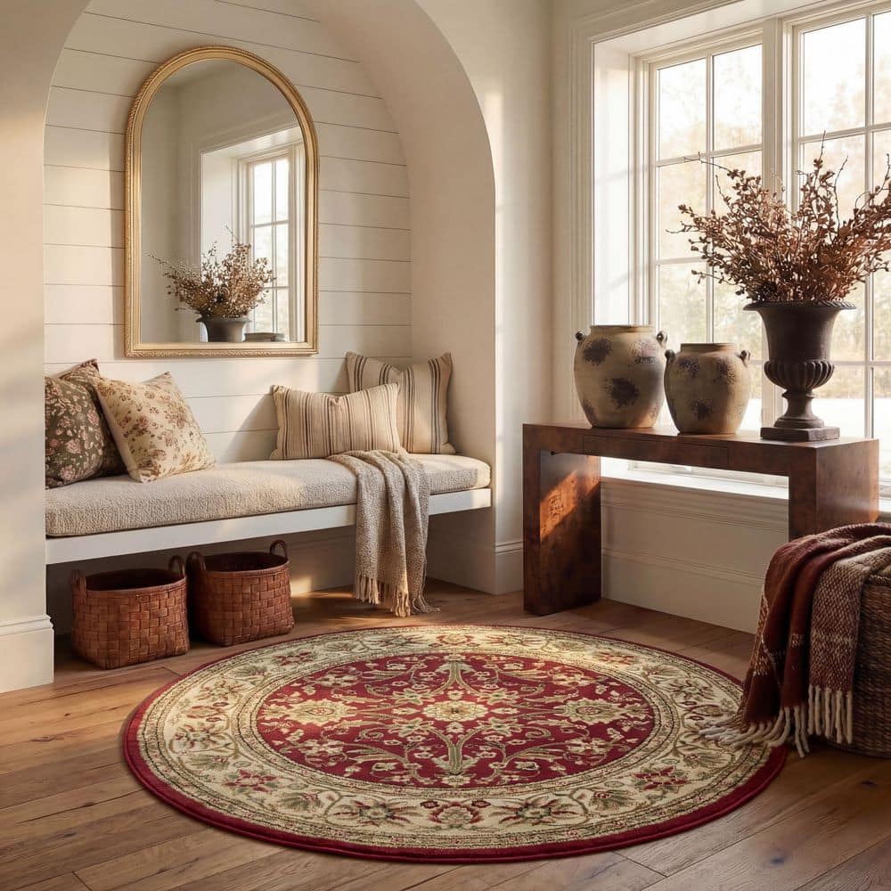 Lyndhurst 3 ft. x 3 ft. Round Red/Ivory Border Floral Antique Area Rug price history on PriceWatchPro
