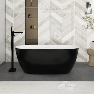 59 in. W. x 30 in. Acrylic Flatbottom Freestanding Soaking Bathtub in Black
