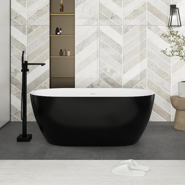 JimsMaison 59 in. W. x 30 in. Acrylic Flatbottom Freestanding Soaking Bathtub in Black