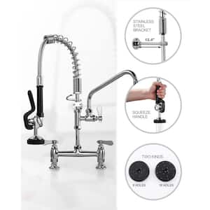 Triple Handle Pull Down Sprayer Kitchen Faucet with Pre-Rinse Sprayer in Chrome