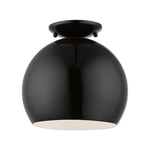 Branbury 10 in. 1-Light Shiny Black Globe Semi Flush Mount