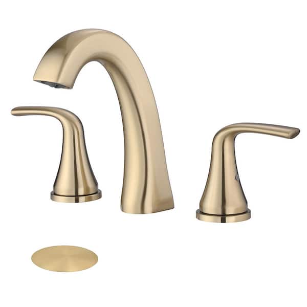 PROOX 8 in. Widespread Double Handle Bathroom Faucet with Drain Assembly in Brushed Gold