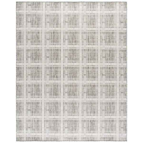 Beach House 9 ft. x 12 ft. Gray/Ivory Geometric Abstract Indoor/Outdoor Area Rug