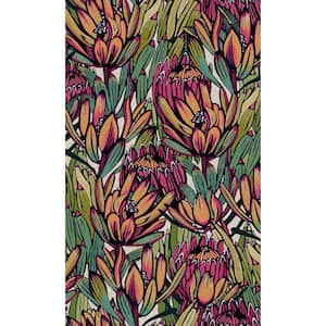 Blue/Purple Exotic Protea Flower Print Non-Woven Non-Pasted Textured Wallpaper 57 sq. ft.