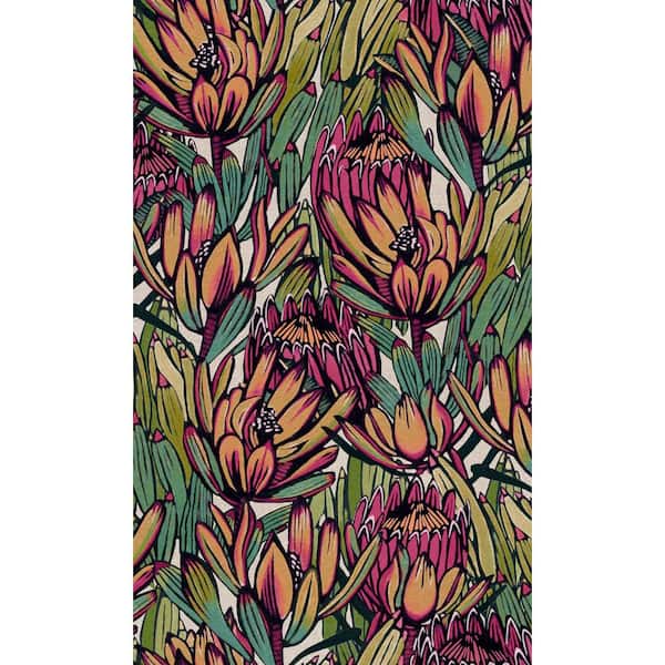 Walls Republic Blue/Purple Exotic Protea Flower Print Non-Woven Non-Pasted Textured Wallpaper 57 sq. ft.