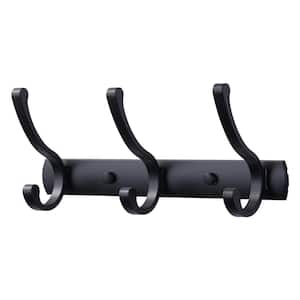 9.7 in. Aluminum Wall Mounted J-Hook Robe/Towel Hook in Black Coat Rack Hook Rail with 3 Hooks