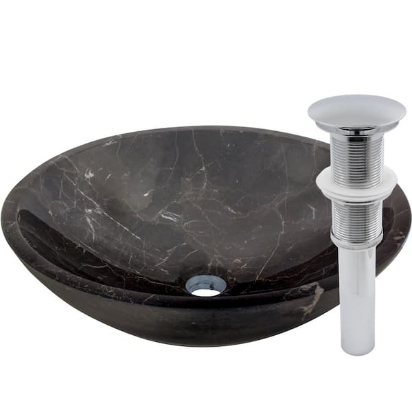 Novatto Stone Vessel Sink in Coffee Marble with Umbrella Drain in Chrome