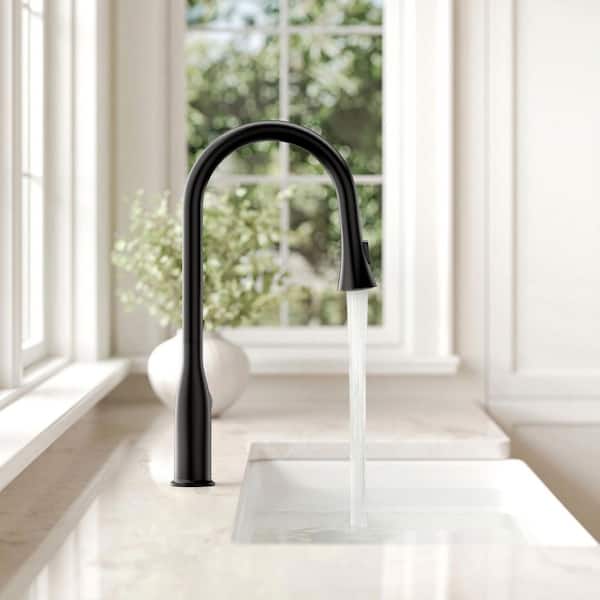 19.4 in. Professional High-Arc Kitchen Faucet, Single-Handle Pull-Down Sprayer with 360° Swivel in Matte Black