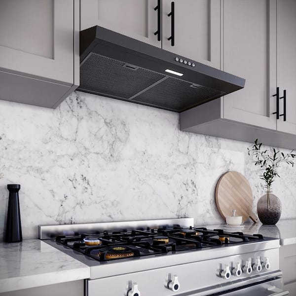 30 in. Domenico Ducted Under Cabinet Range Hood in Grit Black with Mesh Filters, Push Button Control, LED Light