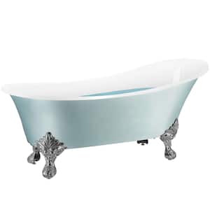 60 in. Fiberglass Double Slipper Clawfoot Non-Whirlpool Bathtub in Glossy Red & White Marble In Matte Lichen Green