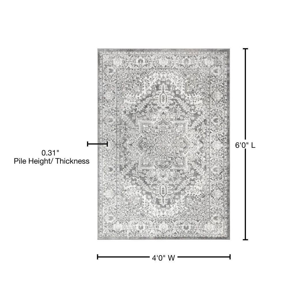 Light Grey Synthetic Medallion 4' x 6' Area Rug