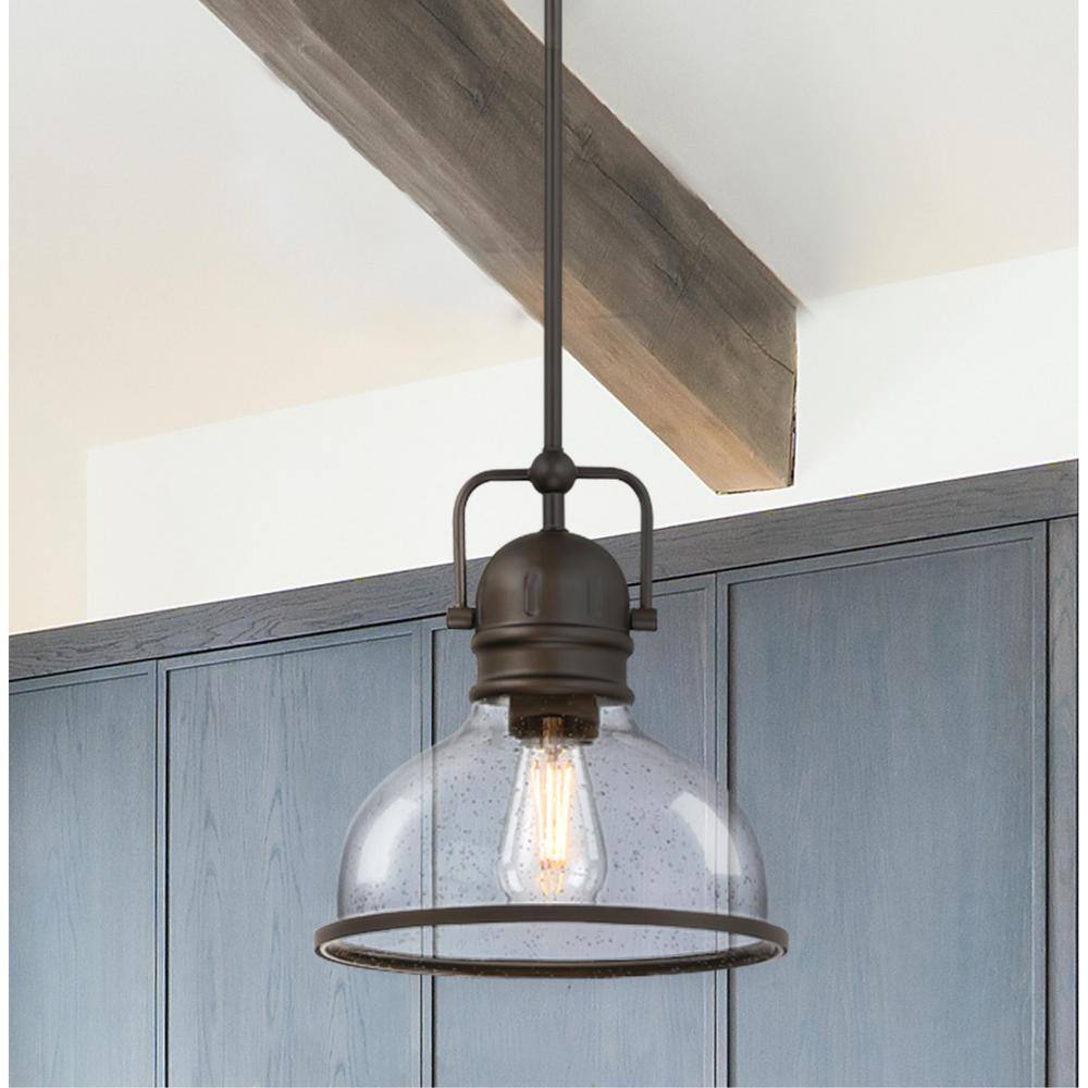 Vintage Black-Bronze Pendant Light with Clear Seeded Glass Shade