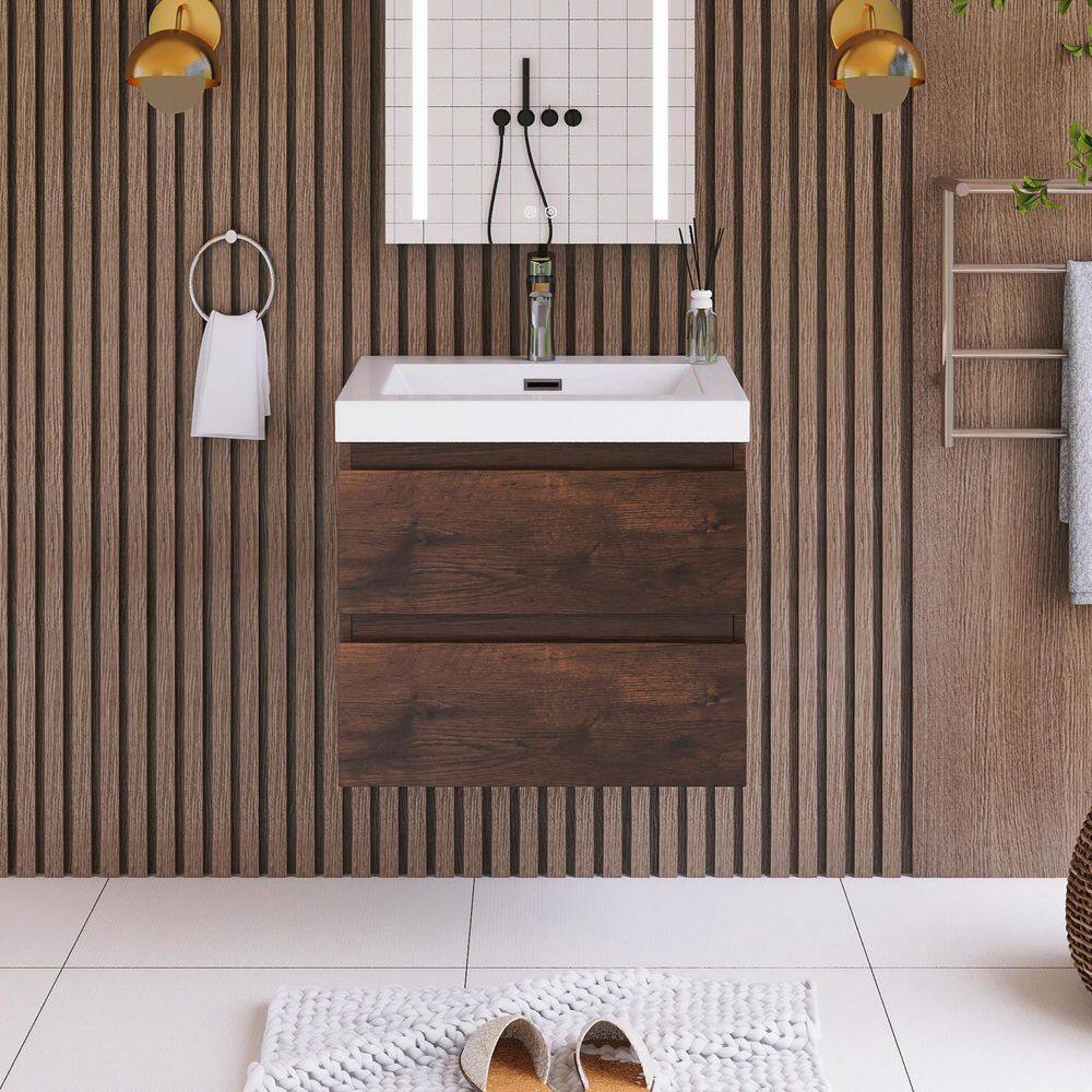 23.7 in. W x 19.7 in. D x 22.5 in. H Single Sink Wall Mounted Bath Vanity in Rose Wood with White Cultured Marble Top price history on PriceWatchPro