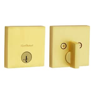 258 Downtown Satin Brass Single Cylinder Square Single Side Low Profile Deadbolt Featuring SmartKey Security