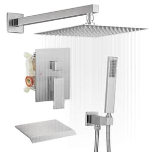 Single-Handle 3-Spray 10 in. Shower Head Tub and Shower Faucet 2.5 GPM in Brushed Nickel Valve Included