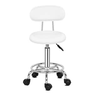 19 in. Height White PU Leather Seat Adjustable Salon Stool with Back Office Rolling Chair