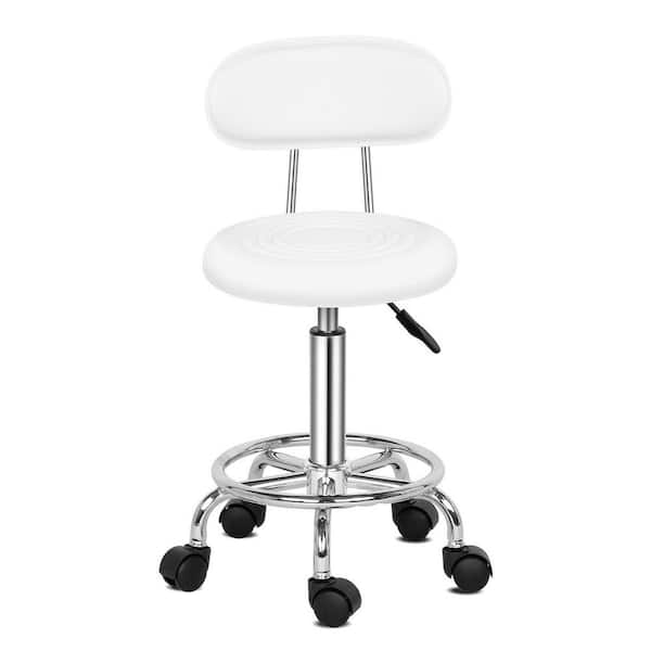 Winado 19 in. Height White PU Leather Seat Adjustable Salon Stool with Back Office Rolling Chair