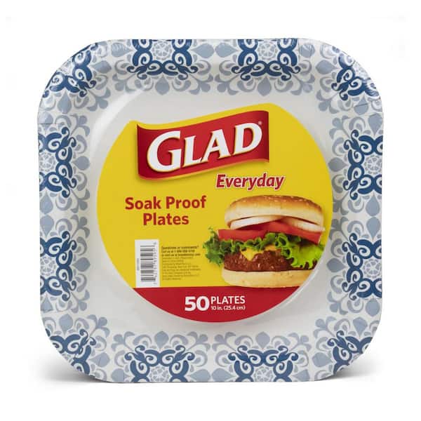Glad 10 in. Square Paper Plates - Blue Victorian (50-Count)