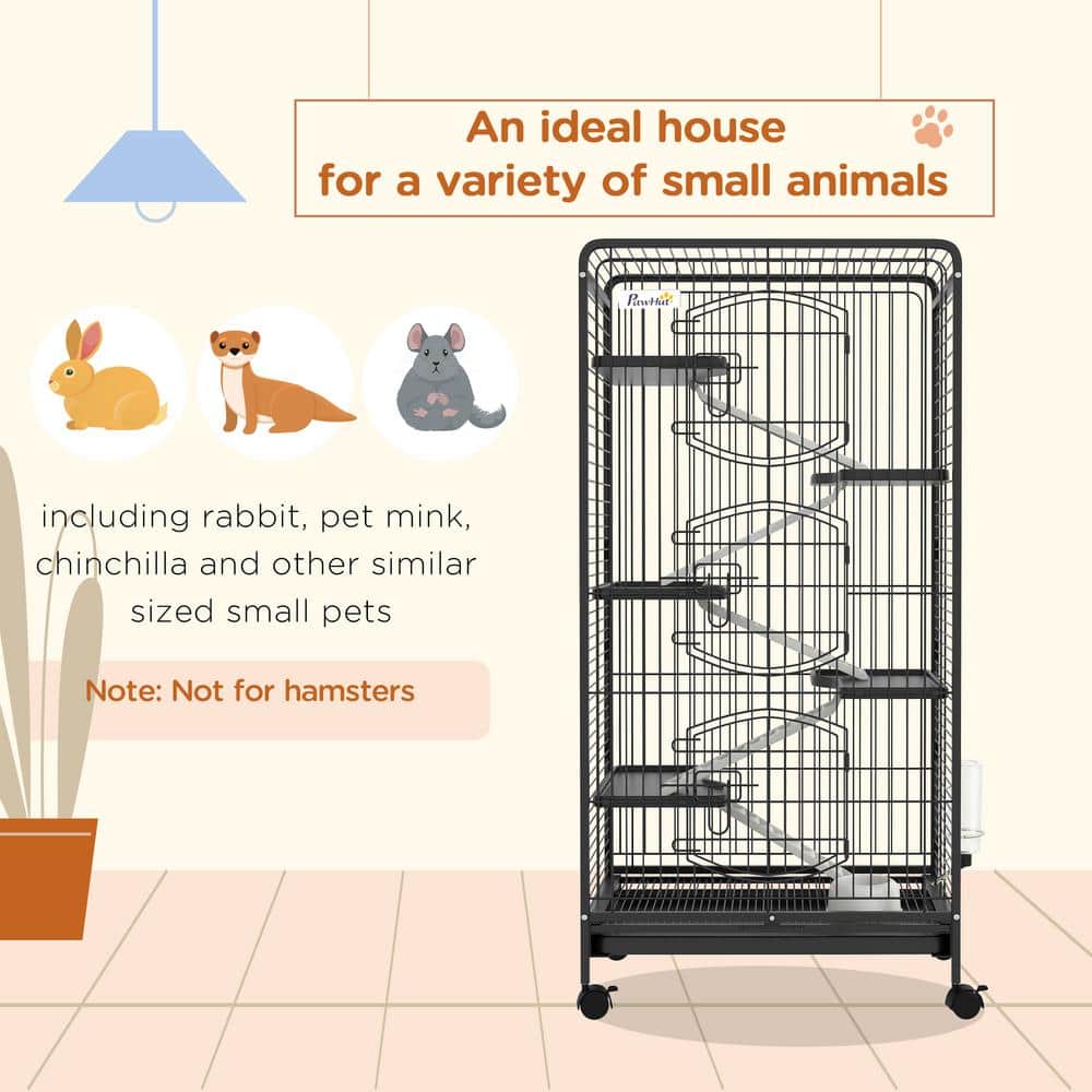 PawHut Black 6-Level Small Animal Cage with Ramps