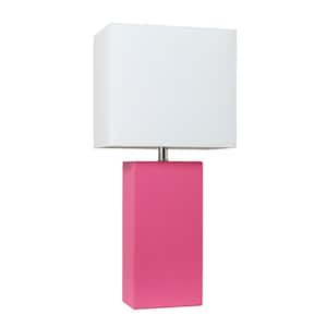 21 in. Hot Pink Lexington Leather Base Table Lamp with White Fabric Shade