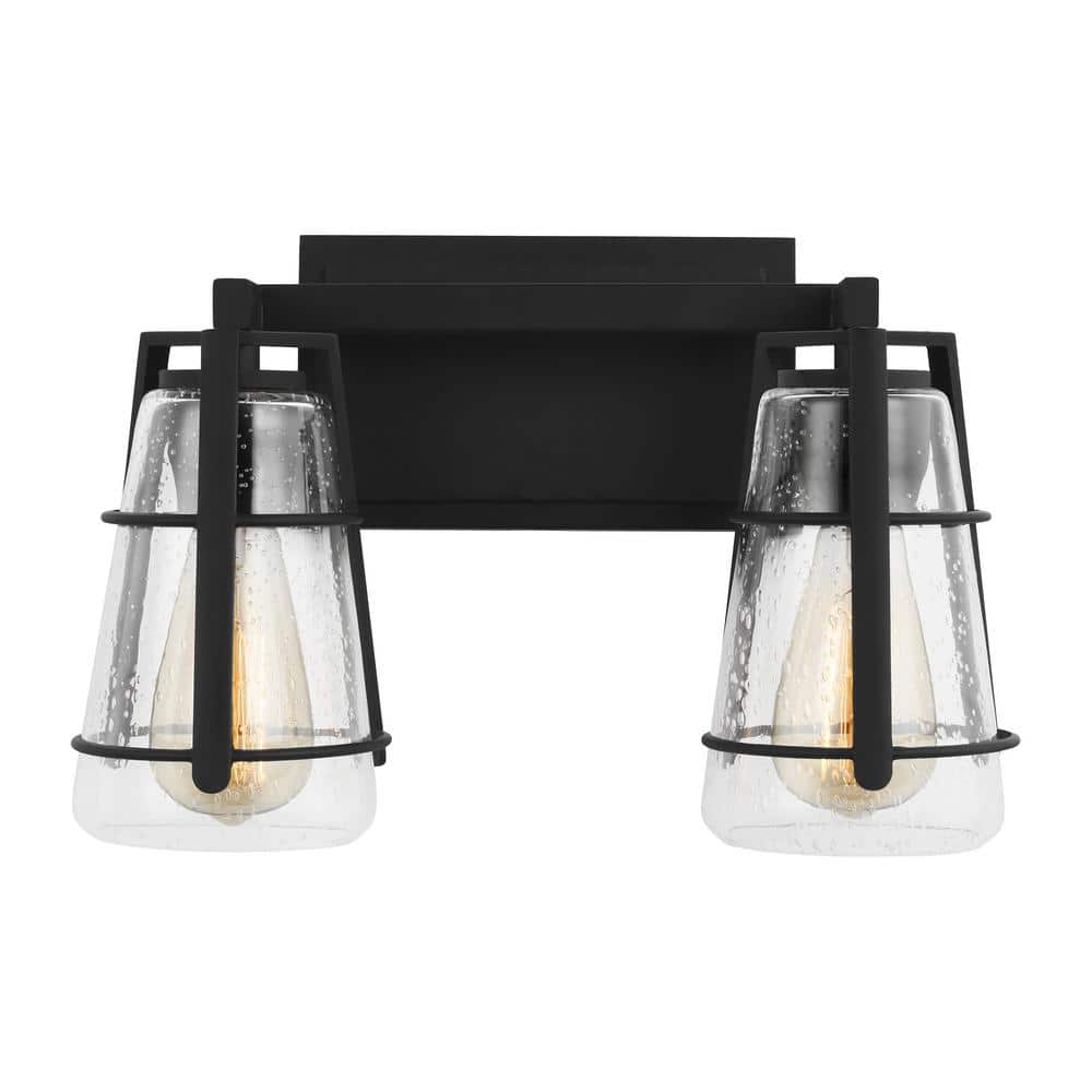 Adelaide 14.5 in. 2-Light Matte Black Craftsman Transitional Bathroom Vanity Light with Clear Seeded Glass Shades price history on PriceWatchPro