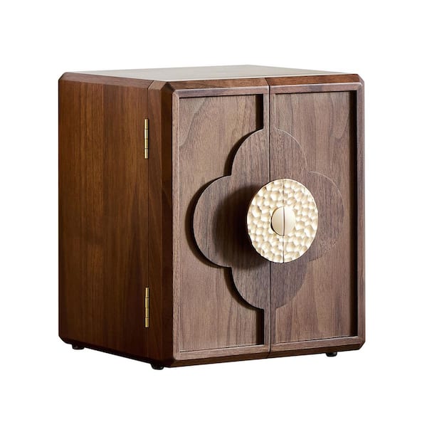 9 in. Wide Walnut Color with Wooden Flower Window Door Wooden Jewelry Box