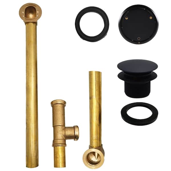 22 in. Brass Bath Waste and Overflow 17 Gauge with Deep Soak Faceplate Cover and Tip-Toe Drain in Matte Black