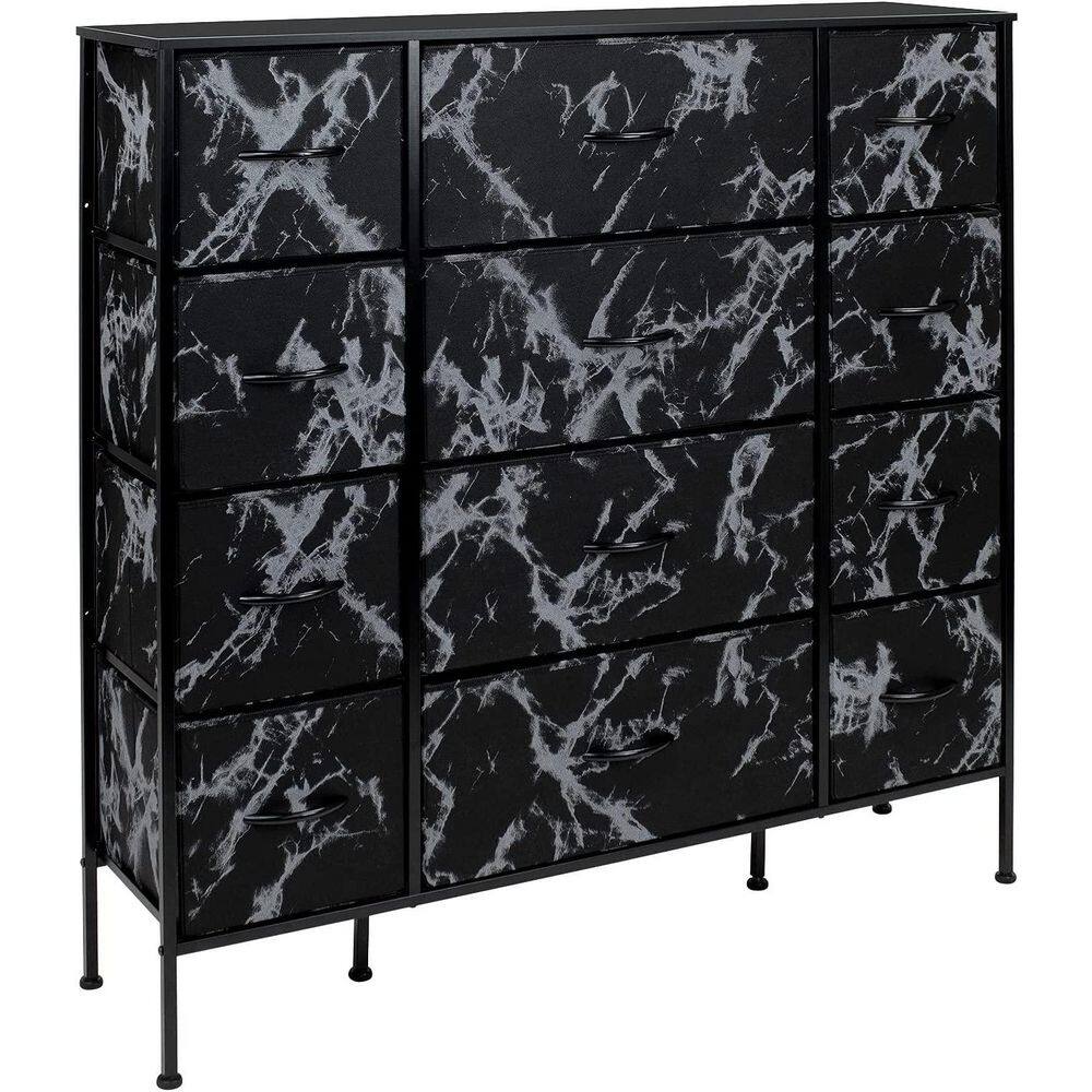 Sleek Black Marble 12-Drawer Vertical Nursery Dresser with Soft Close