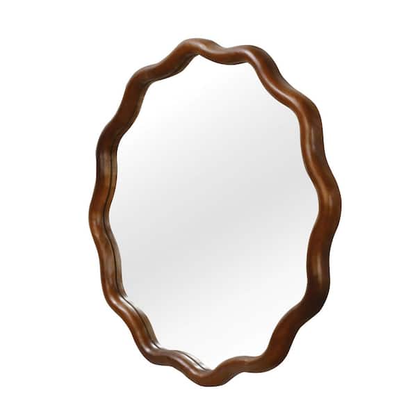 36.00 in. W x 36.00 in. H Round Solid Wood Frame Wall Mount Bathroom Vanity Mirror in Black Walnut