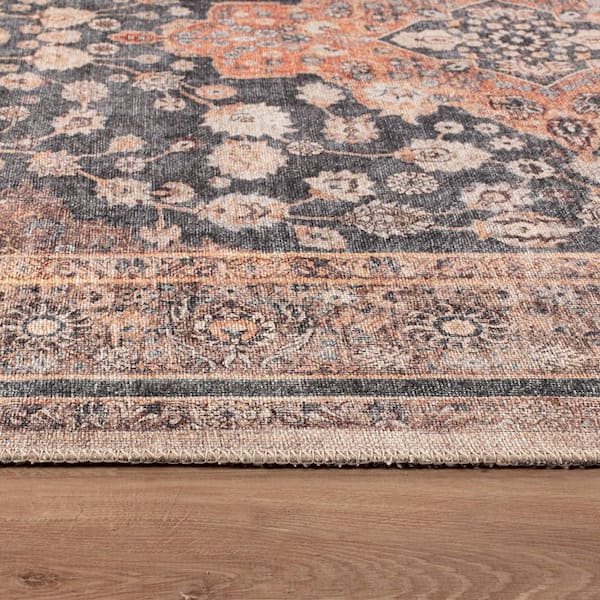 Marin Persian Style Machine Washable Black 5 ft. x 7 ft. Area Rug