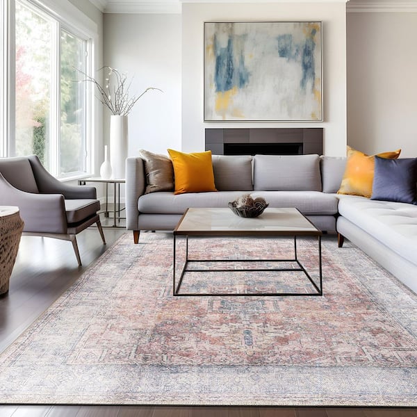 Vintage Transitional Boho Machine Washable Rust 7 ft. 7 in. x 9 ft. 6 in. Area Rug