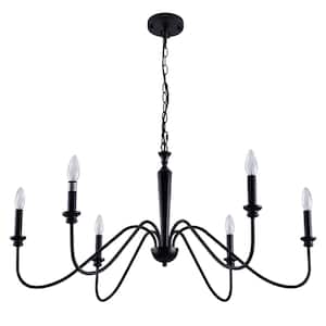 6-Light Black Chandelier, Rustic Candle Ceiling Hanging Light with for Dining Room Hallway, Living Room, Bedroom, Office