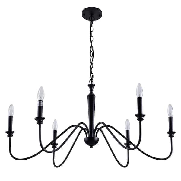 Simpol Home 6-Light Black Chandelier, Rustic Candle Ceiling Hanging Light with for Dining Room Hallway, Living Room, Bedroom, Office