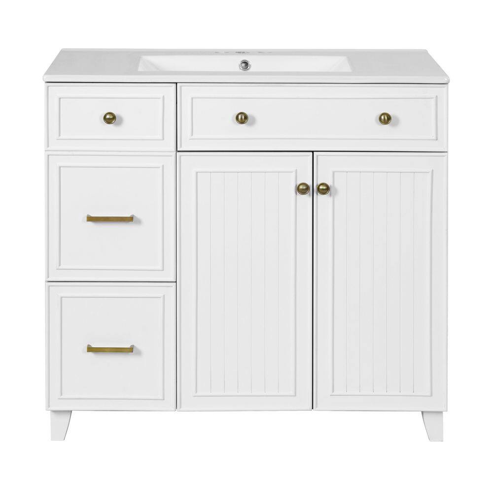 36 in. Single Sink Freestanding Vanity White Bath Vanity with White Ceramic Sink Top price history on PriceWatchPro
